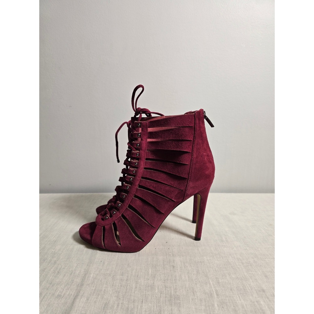 Vince Camuto Womens Heels Burgundy Suede Cutout Lace Up Peep Toe Fionna Size 9 - Picture 3 of 6